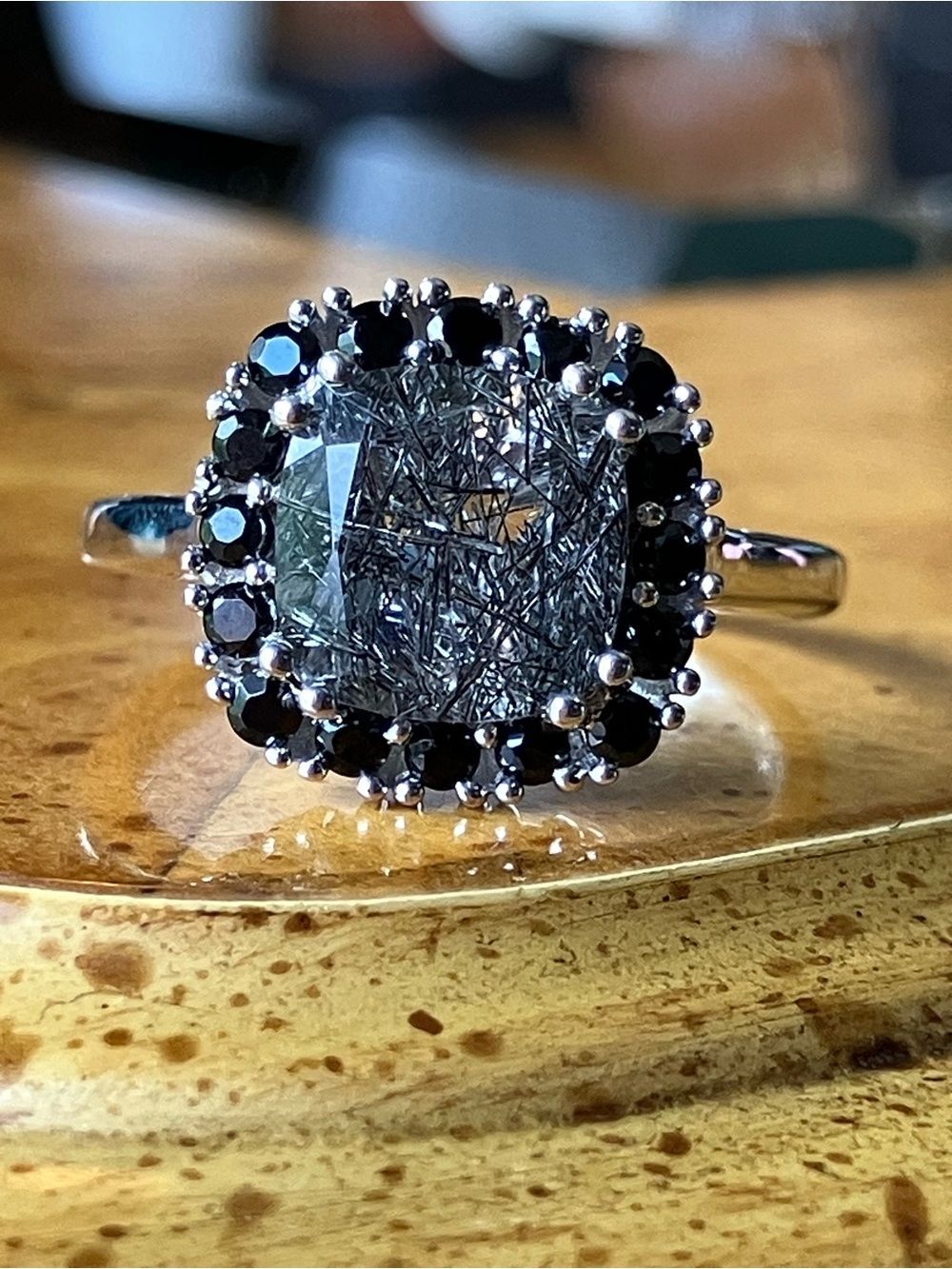 Natural Tourmalinated Quartz Ring Size 9